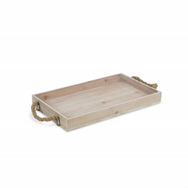 Homeroots Wooden Tray with Rope Handles, Light Gray - 399699