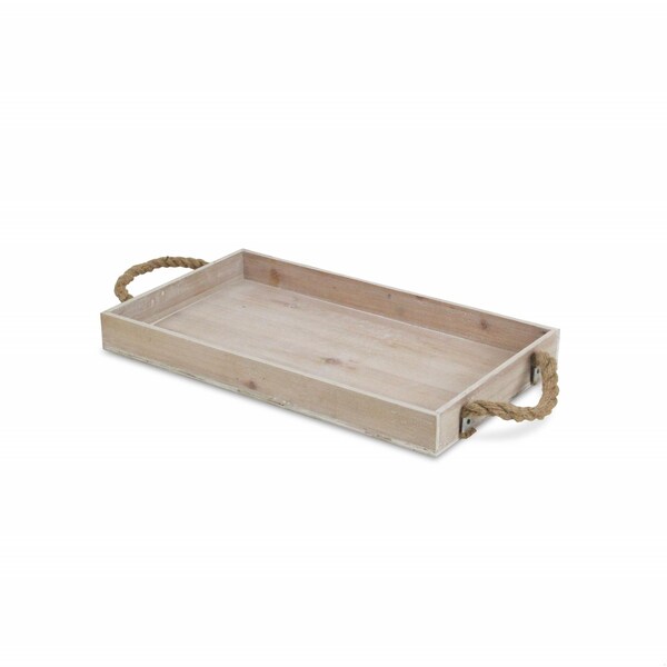 Homeroots Wooden Tray with Rope Handles, Light Gray - 399699