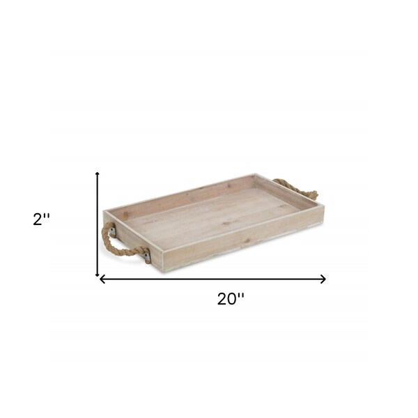 Homeroots Wooden Tray with Rope Handles, Light Gray - 399699