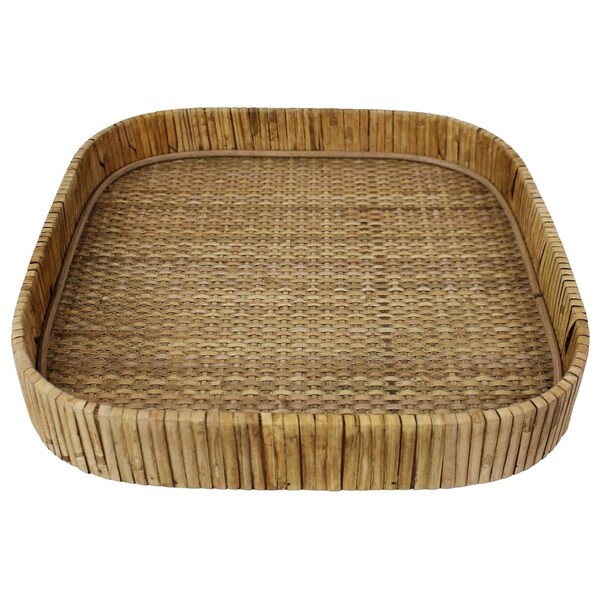 Homeroots 2 x 13 x 13 in. Natural Jumbo Braided Bamboo Square Tray - 397898