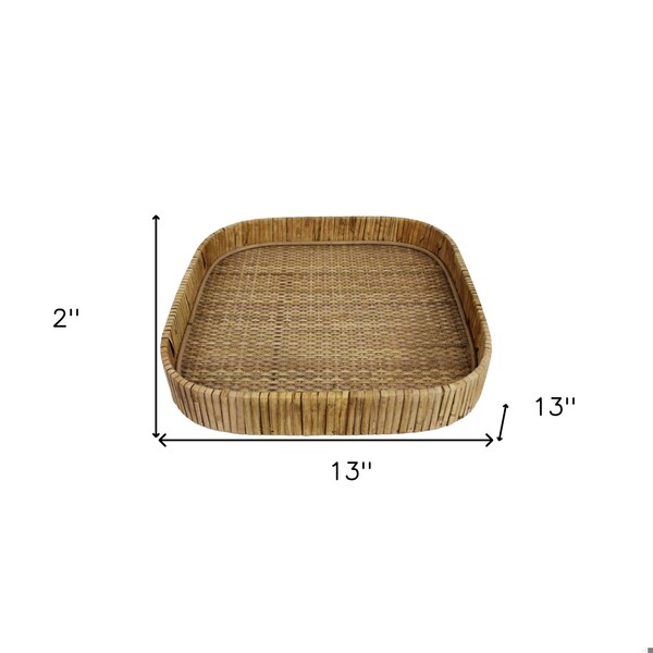 Homeroots 2 x 13 x 13 in. Natural Jumbo Braided Bamboo Square Tray - 397898