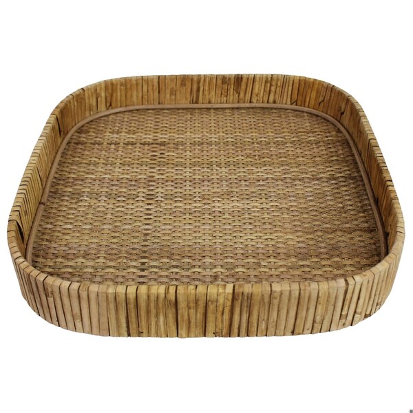 Homeroots 2 x 13 x 13 in. Natural Jumbo Braided Bamboo Square Tray - 397898