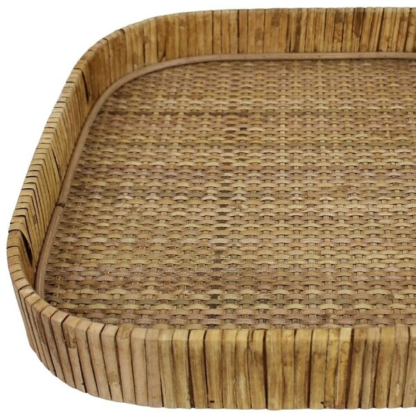 Homeroots 2 x 13 x 13 in. Natural Jumbo Braided Bamboo Square Tray - 397898