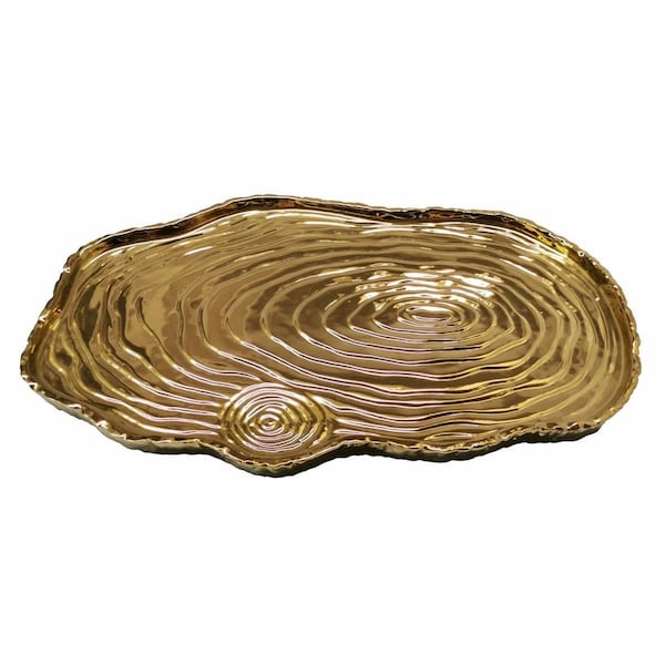 Comida 16 x 10 in. Botanic Porcelain Tree Bark Tray, Gold - CO2535394