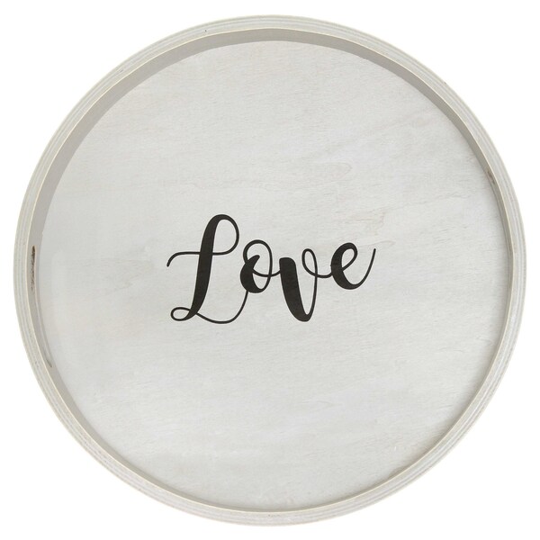 Elegant Designs "Love" 13.75" Round Wood Serving Tray with Handles - HG2013-GYL