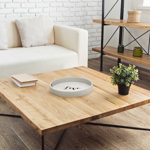 Elegant Designs "Love" 13.75" Round Wood Serving Tray with Handles - HG2013-GYL