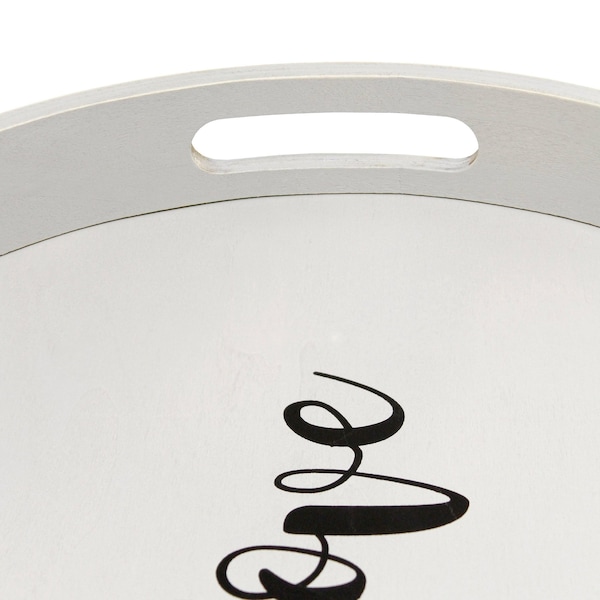 Elegant Designs "Love" 13.75" Round Wood Serving Tray with Handles - HG2013-GYL