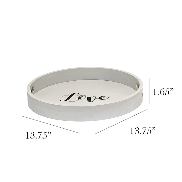 Elegant Designs "Love" 13.75" Round Wood Serving Tray with Handles - HG2013-GYL