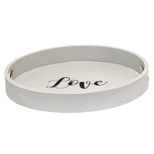 Elegant Designs "Love" 13.75" Round Wood Serving Tray with Handles - HG2013-GYL