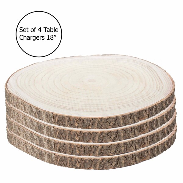 Vintiquewise Barky Natural Wood Slabs Rustic Ornament Slice Tray Table Charger 18 set of 4 - QI003847-18.4