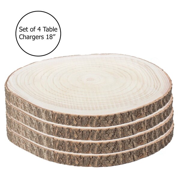 Vintiquewise Barky Natural Wood Slabs Rustic Ornament Slice Tray Table Charger 18 set of 4 - QI003847-18.4
