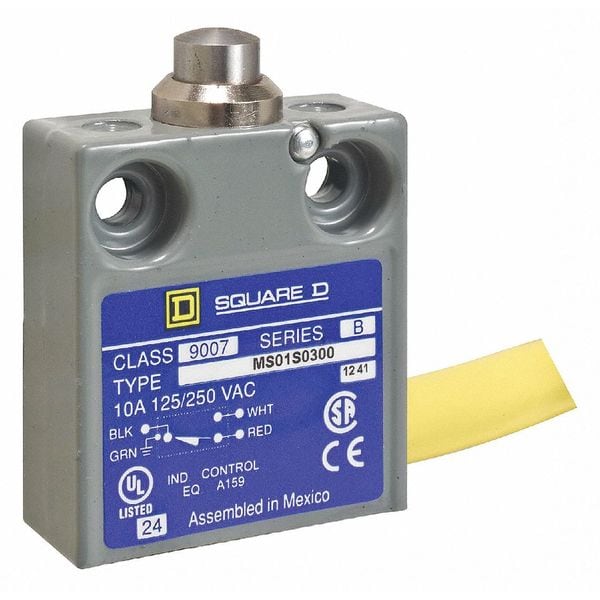 Interruptor de límite Telemecanique Sensors, Plunger, Retorno por resorte, SPDT, 10A @ 240V AC, Ubicación del actuador: Arriba - 9007MS01S0306