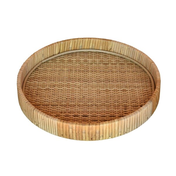 Homeroots 2 x 12 x 12 in. Braided Natural Bamboo Round Tray - 397905