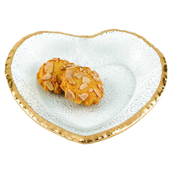 Homeroots 8 in. Mouth Blown Heart Edge Gold Leaf Plate - 376061