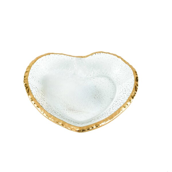 Homeroots 8 in. Mouth Blown Heart Edge Gold Leaf Plate - 376061