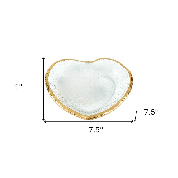 Homeroots 8 in. Mouth Blown Heart Edge Gold Leaf Plate - 376061