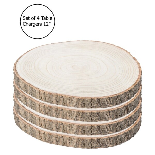 Vintiquewise Barky Natural Wood Slabs Rustic Ornament Slice Tray Table Charger 12 set of 4 - QI003847-12.4