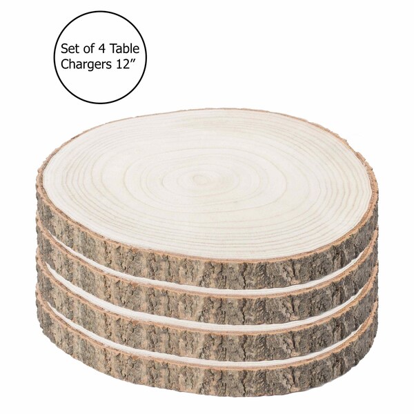 Vintiquewise Barky Natural Wood Slabs Rustic Ornament Slice Tray Table Charger 12 set of 4 - QI003847-12.4