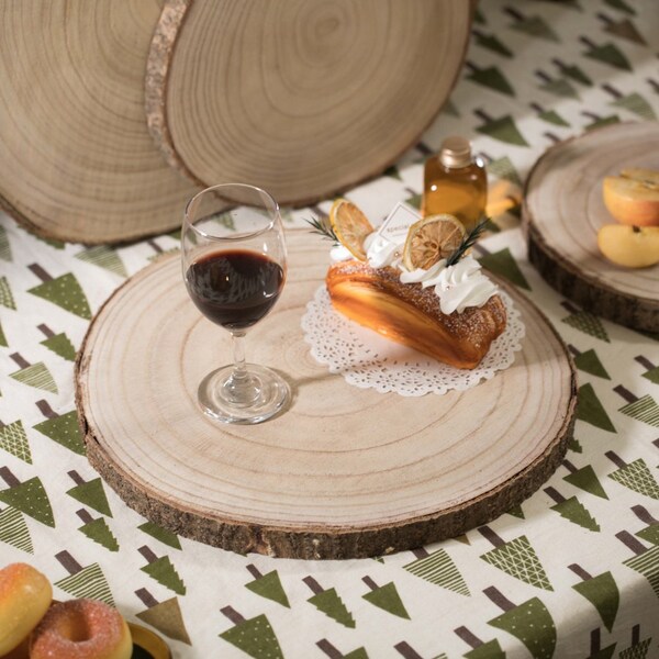 Vintiquewise Barky Natural Wood Slabs Rustic Ornament Slice Tray Table Charger 12 set of 4 - QI003847-12.4