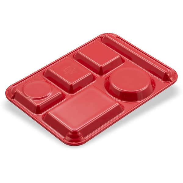 Carlisle Foodservice Lt Hand Hvy Wt, 6-Comp Tray, Red, PK12 - 4398005