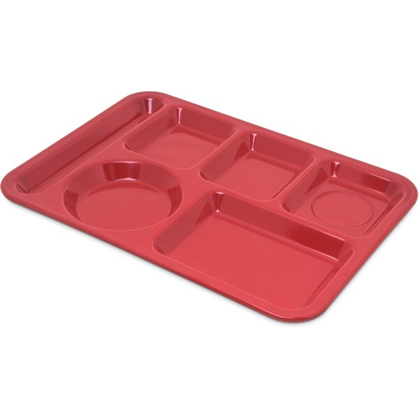 Carlisle Foodservice Lt Hand Hvy Wt, 6-Comp Tray, Red, PK12 - 4398005