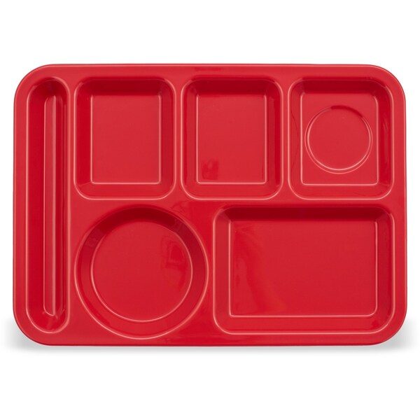 Carlisle Foodservice Lt Hand Hvy Wt, 6-Comp Tray, Red, PK12 - 4398005