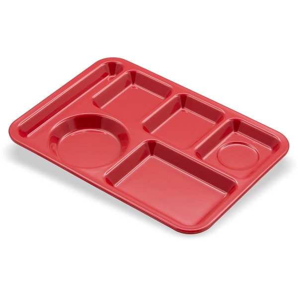 Carlisle Foodservice Lt Hand Hvy Wt, 6-Comp Tray, Red, PK12 - 4398005