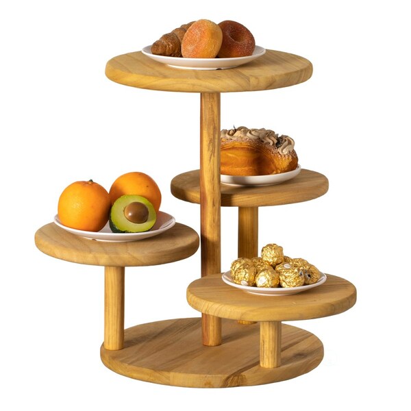 Vintiquewise Multi Purpose 4-Tier Round Wooden Cake Stand and Charcuterie Boards - Perfect Tiered Tray - QI004690