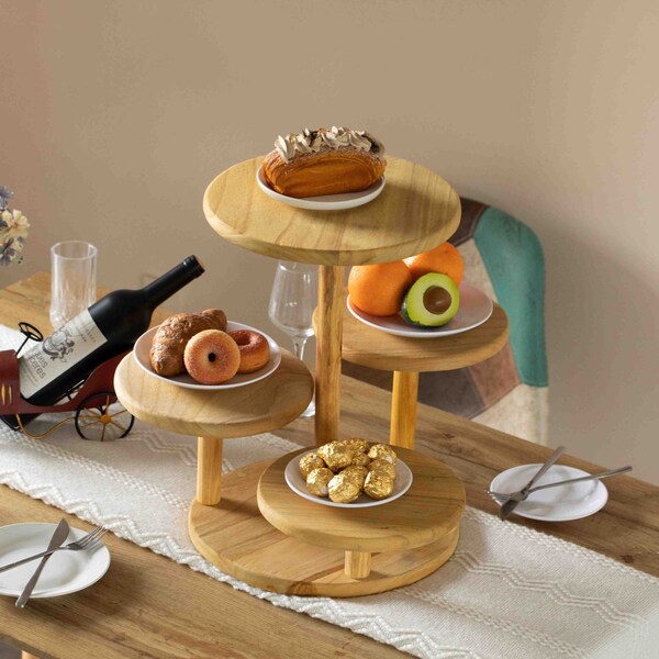 Vintiquewise Multi Purpose 4-Tier Round Wooden Cake Stand and Charcuterie Boards - Perfect Tiered Tray - QI004690