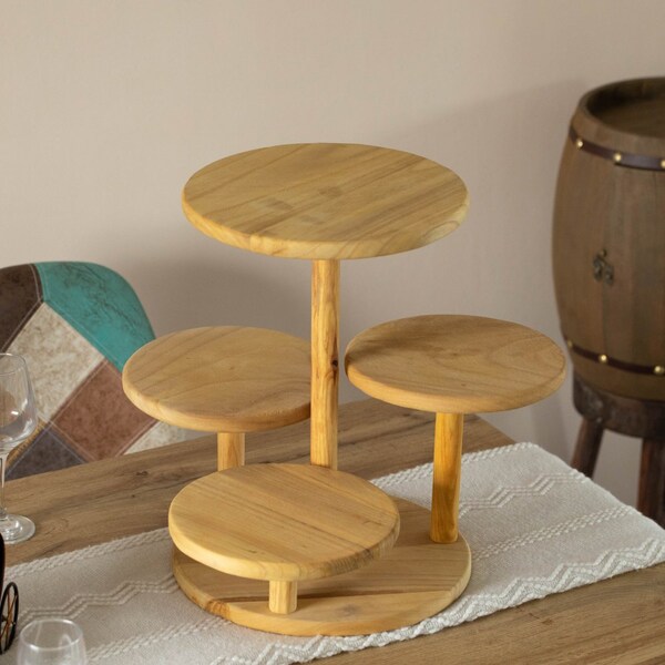 Vintiquewise Multi Purpose 4-Tier Round Wooden Cake Stand and Charcuterie Boards - Perfect Tiered Tray - QI004690