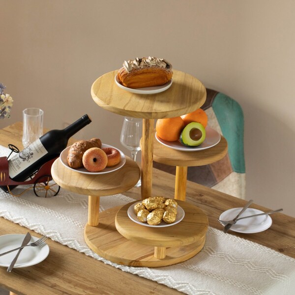 Vintiquewise Multi Purpose 4-Tier Round Wooden Cake Stand and Charcuterie Boards - Perfect Tiered Tray - QI004690