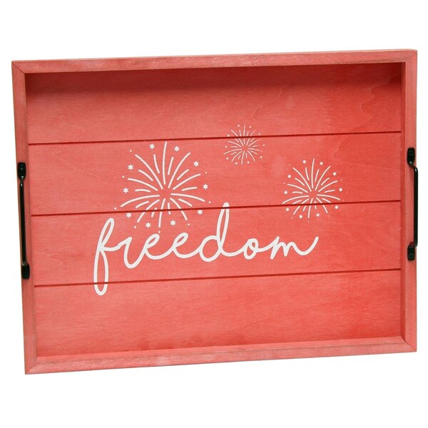 Elegant Garden Design Elegant Designs Decorative Wood Serving Tray w/ Handles, 15.50in. x 12in., Freedom - HG2000-RFR