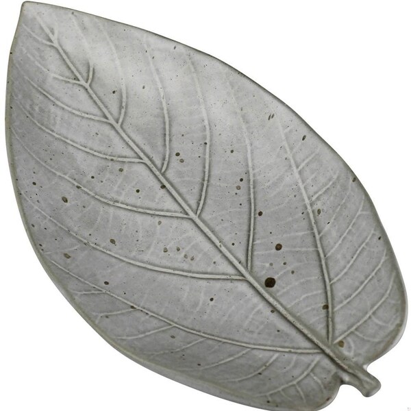 Homeroots 1.5 x 5.5 x 10 in. Gray Begonia Leaf Ceramic Serving Tray - 397886