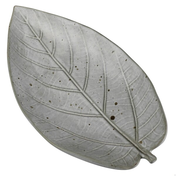 Homeroots 1.5 x 5.5 x 10 in. Gray Begonia Leaf Ceramic Serving Tray - 397886