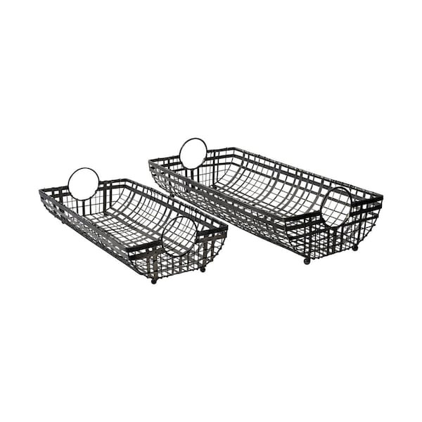 Homeroots Gray Metal with Circle Handle Trays, 2PK - 376049