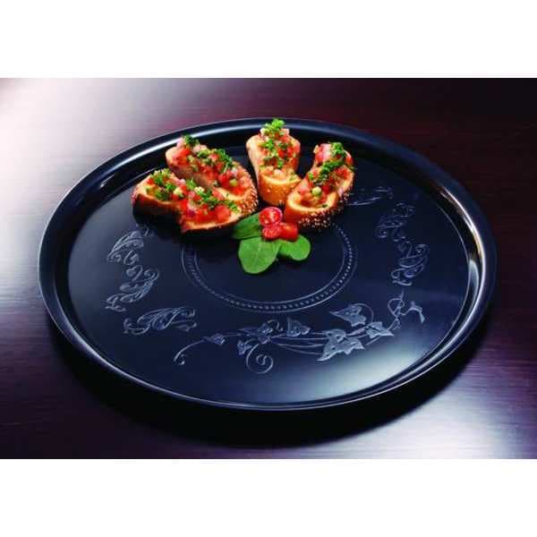Emi Yoshi Round Plastic Deli Mate Tray 16", Black, Pk25 - EMI-260B