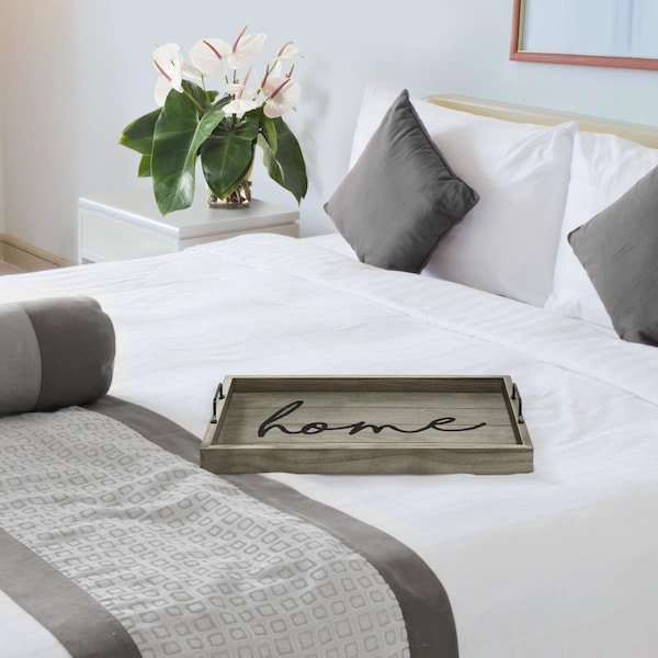All The Rages 15.50 x 12 in. Home Elegant Designs Decorative Wood Serving Tray with Handle, Rustic Gray - AL15408