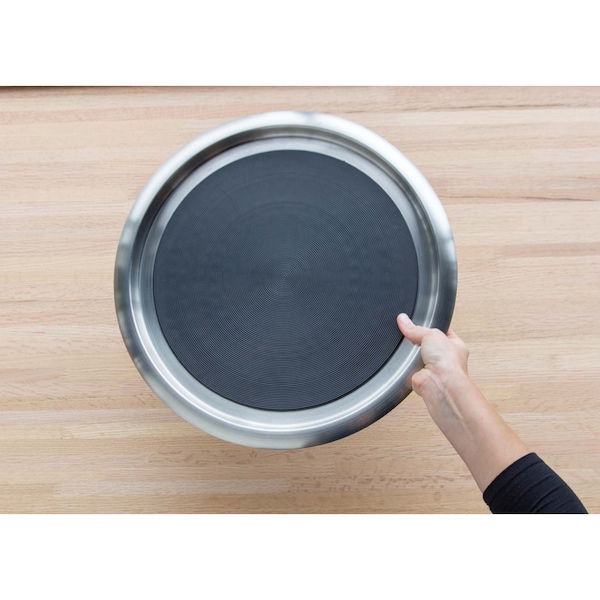 Service Ideas Tray with Built in Non-Slip Rubber Insert, 14" Round, Stainless Steel Brushed - TR1614SR
