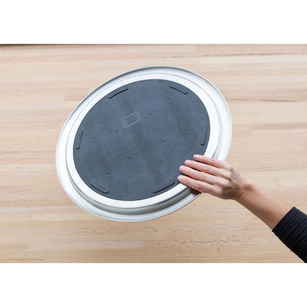 Service Ideas Tray with Built in Non-Slip Rubber Insert, 14" Round, Stainless Steel Brushed - TR1614SR