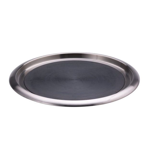 Service Ideas Tray with Built in Non-Slip Rubber Insert, 14" Round, Stainless Steel Brushed - TR1614SR