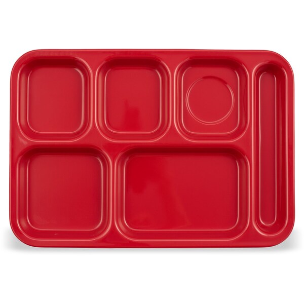 Carlisle Foodservice Right Hand 6 Comp Tray, Red, PK12 - 4398805
