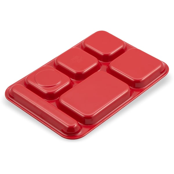 Carlisle Foodservice Right Hand 6 Comp Tray, Red, PK12 - 4398805