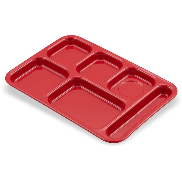 Carlisle Foodservice Right Hand 6 Comp Tray, Red, PK12 - 4398805