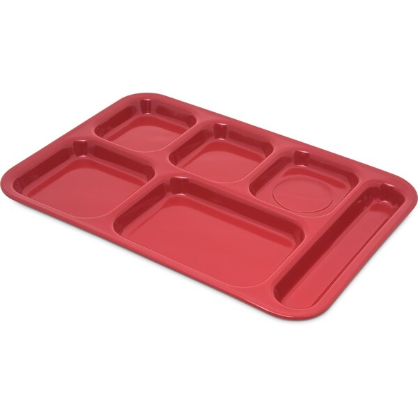 Carlisle Foodservice Right Hand 6 Comp Tray, Red, PK12 - 4398805