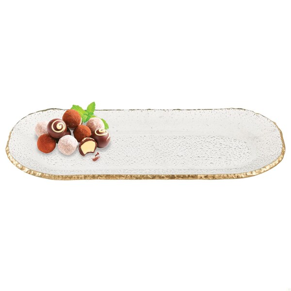 Homeroots 18 in. Mouth Blown Oval Edge Gold Leaf Platter - 375746