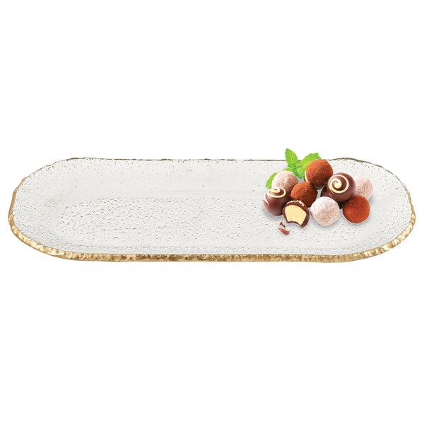 Homeroots 18 in. Mouth Blown Oval Edge Gold Leaf Platter - 375746