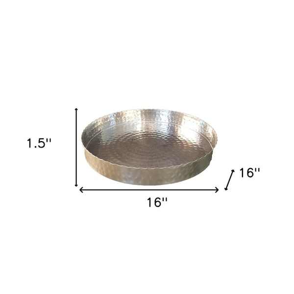 Homeroots Handcrafted 13 in. Hammered Stainless Steel Round Tray - 384087