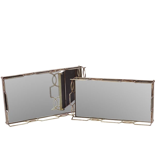 Urban Trends Collection Metal Tray with Glass Base Set of Two - 36033