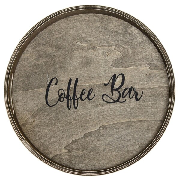 Elegant Garden Design Elegant Designs Decorative 13.75in. Round Wood Serving Tray w/ Handles, Coffee Bar - HG2013-RGC