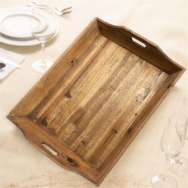 Screen Gems Country Cottage Wooden Serving Tray Set, Natural & Brown - 3 Piece - TD-006